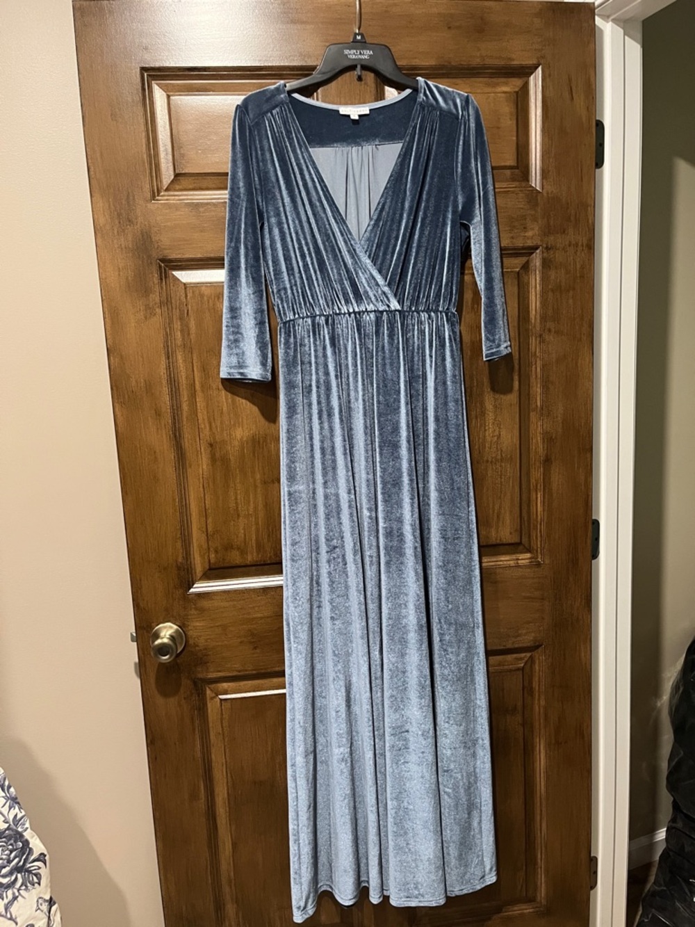 Baltic Born Velvet Wrap Maxi Dress in Slate Blue